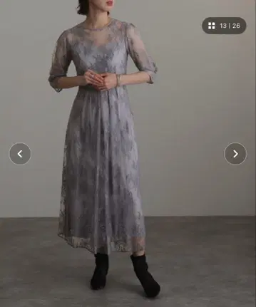 블루 그레이 꽃무늬 레이스 파티 드레스 M