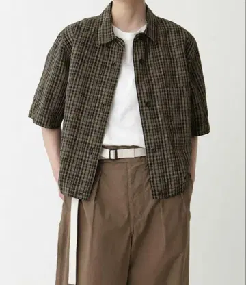 MHL. COTTON LINEN CHECK 반팔 셔츠 브라운 계열