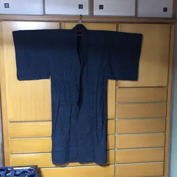 빈티지 원단 네이비 나염 목화 서생 무늬 기모노 기장 138cm.