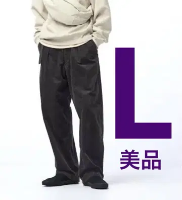 UNIQLO U 코듀로이 턱 와이드 팬츠 다크 그레이 L 사이즈