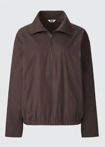 코튼 블렌드 하프 지퍼 블라우스 유니클로 UNIQLO 브라운