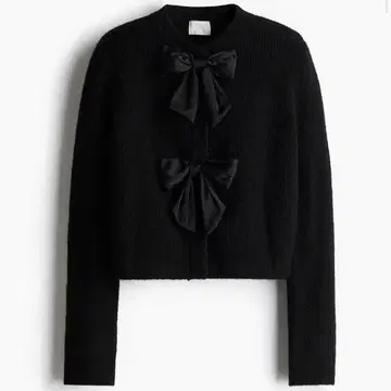 H&M 프론트 리본 리브 니트 가디건 블랙