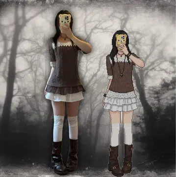 00s 코켓 페어리 그런지 모리걸 올 패턴 레이스 프릴 튜닉