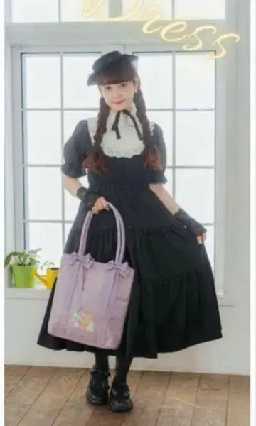 아오키 미사코 시마무라 레이스 요크 절개 티어드 원피스 블랙 S
