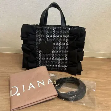 DIANA 다이애나 트위드 프릴백 숄더백 네이비 블랙