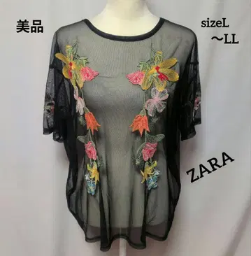 새상품급 ZARA 시스루 자수 상의