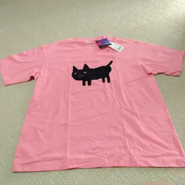 UNIQLO 요네즈켄시 검은 고양이 디자인 핑크 T셔츠 M