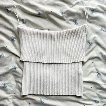 ZARA 자라 리브 니트 밴딩 베어탑 L 화이트
