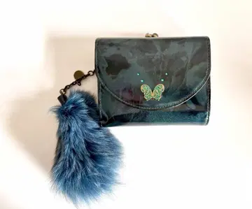 ANNA SUI 안나수이 접이식 지갑 에나멜 인조 가죽 블루 컴팩트