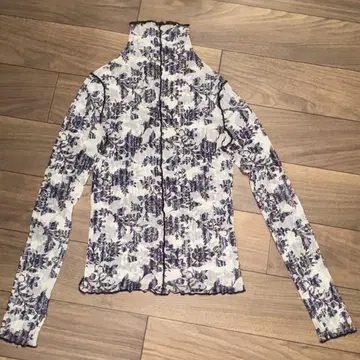 litmus 리트머스 꽃무늬 하이넥 시스루 긴팔 상의