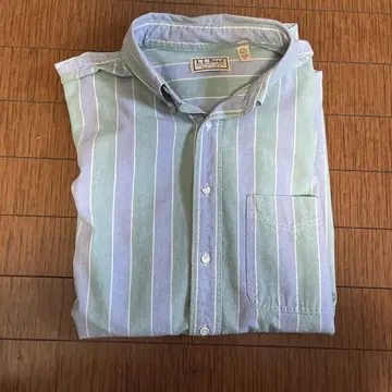 L.L.Bean 반팔 셔츠 그린과 화이트 스트라이프