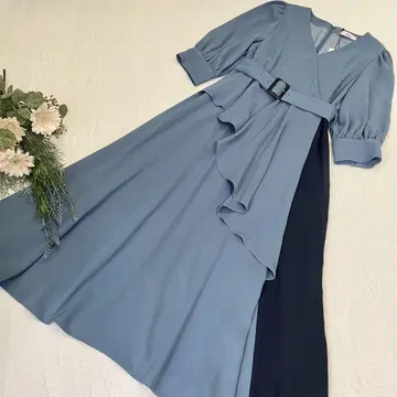 택 포함 새상품 [ TONAL ] 바이컬러 카슈쿨 원피스 벨트 포함 블루