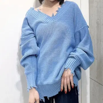 GYDA 미사용 그라인더 V넥 니트 TOPS 라이트 블루