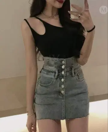 하이웨스트 데님 타이트 스커트 라이트 블루