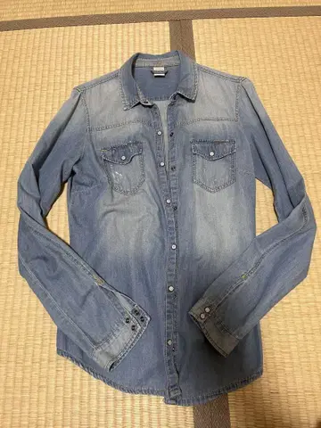 Bershka 데님 블루 긴팔 셔츠