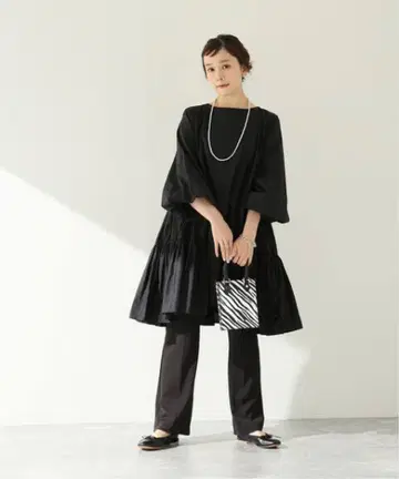 마레트 BYWARD 개더 슬리브 티어드 드레스 블랙 M 새상품급