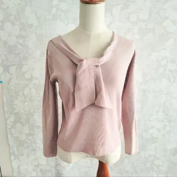 Maglie par opte 핑크 리본 포함 긴팔 니트