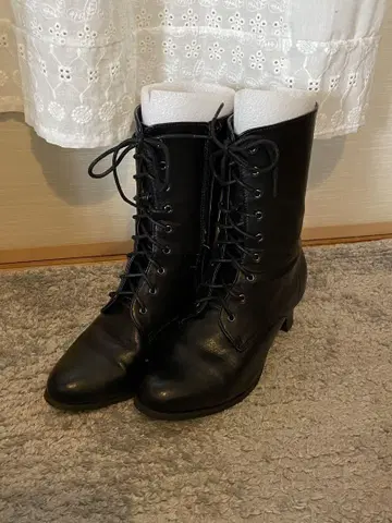 졸업식 등 하카마용 부츠 24cm 블랙 레이스업 부츠