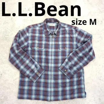 257 L.L.Bean 긴팔 셔츠 파랑과 빨간색 체크 무늬 M