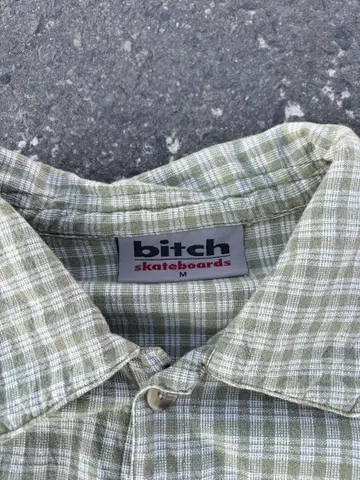 bitch skateboards 반팔 셔츠 M 올리브 그린 체크 무늬