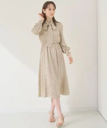 22SS ANAYI 아나이 새틴 도트 프린트 타이 원피스 36 보타이