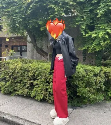 EVRIS 스타일 핏 라인 팬츠 빨간색