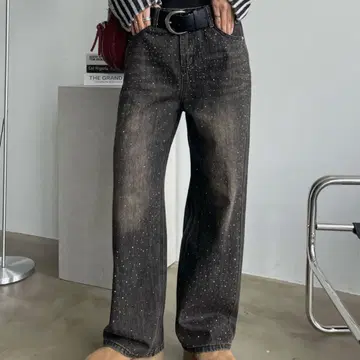 SHAGGIE 오로라 큐빅 장식 빈티지 루즈 데님 팬츠