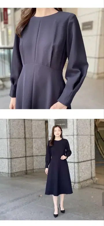 다크 네이비 긴팔 원피스 턱