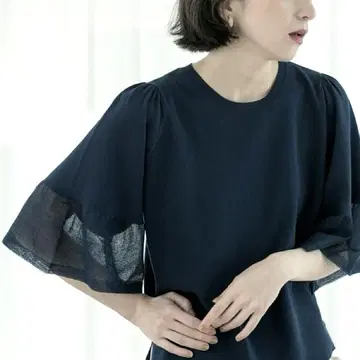 [ 새상품 ] OPAQUE.CLIP 시어 플레어 슬리브 니트 네이비 L
