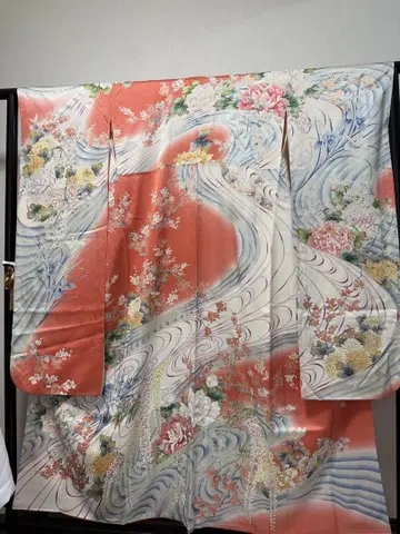 대후리소데 사계절 꽃 문양 그라데이션 모란 벚꽃 등나무 국화 창포