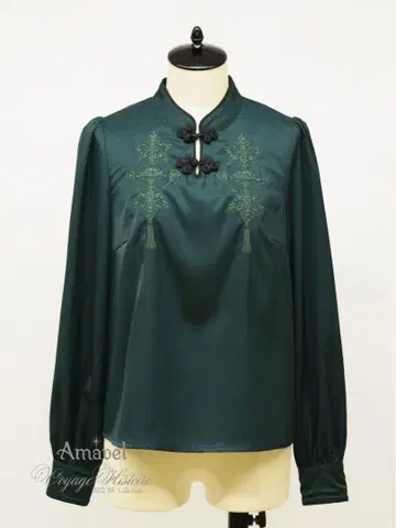 Oriental Arabesque 마오 칼라 블라우스 그린