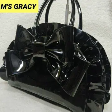 M'S GRACY 핸드백 에나멜 리본 프릴 블랙