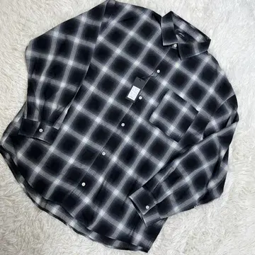 [ 미사용품 ] Fancre 옴브레 체크 셔츠 XL 블랙