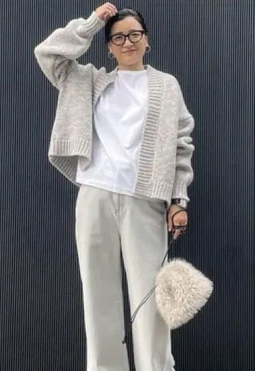 멜란지 로우 게이지 가디건