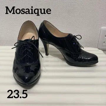 새상품급 Mosaique 모자이크 블랙 에나멜 광택 레이스업 힐