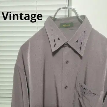 빈티지 레귤러 카라 셔츠 자수 폴리 셔츠 L 90s 보라색