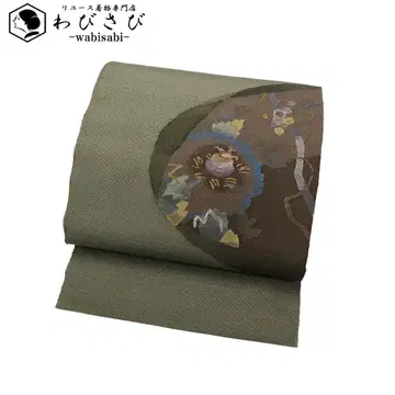 나고야 오비  추상 꽃 무늬 금실 네기시색 O-5485