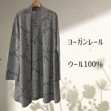 요건 레일 울 100% 리프 무늬 롱 가디건
