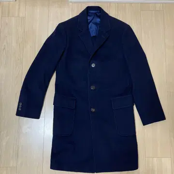 가마쿠라 셔츠 네이비 캐시미어 혼방 울 싱글 체스터 코트