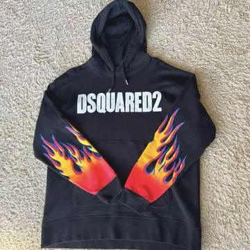 컨디션 최상 디스퀘어드2 후드티 블랙 프레임 파이어 패턴