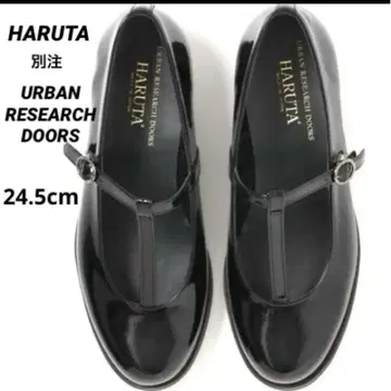 HARUTA 별주 어반 리서치 에나멜 블랙 T스트랩 신발