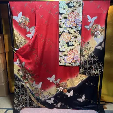 후리소데 오비 세트 판매 순수 실크 성인식 빨간색
