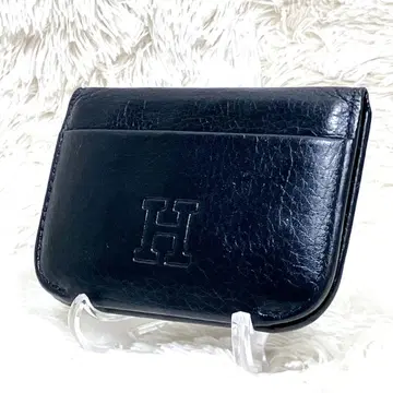 HIROFU 히로후 주름 가죽 카드 케이스 가죽 네이비 명함지갑 H 로고
