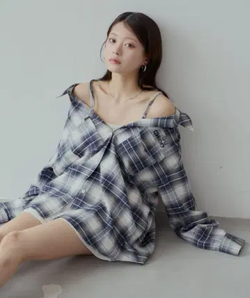 25ss 완판 네이비 2WAY 오버 체크 셔츠