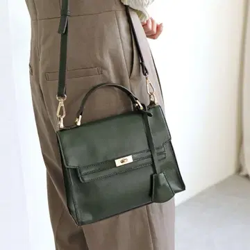 다크 그린 탑 핸들 2way 숄더백