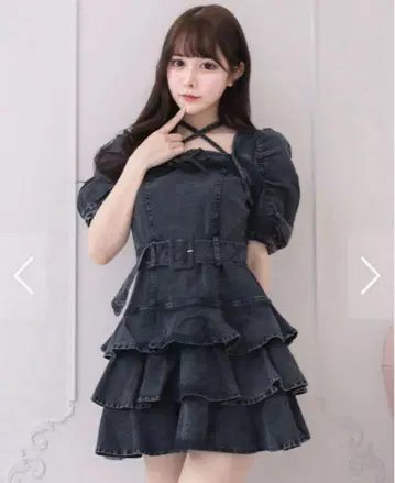 pium 티어드 프릴 미니 원피스 데님