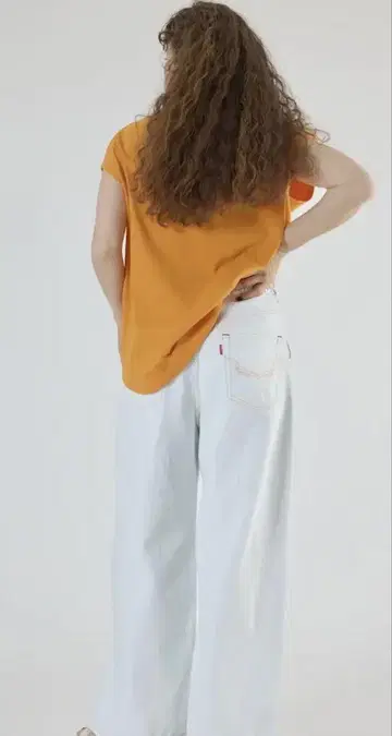 태그 데님 와이드 팬츠