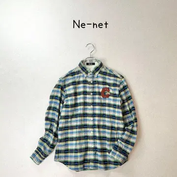 Ne-net 네넷 두꺼운 소재 체크 셔츠 블라우스 자수 원 포인트