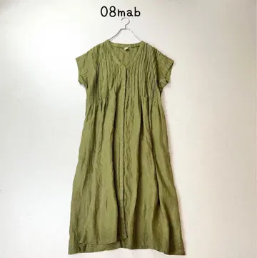 08mab 내추럴 취급 린넨 100% 린넨 핀턱 원피스