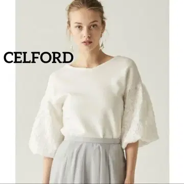 셀포드 자카드 슬리브 니트 CELFORD 화이트
